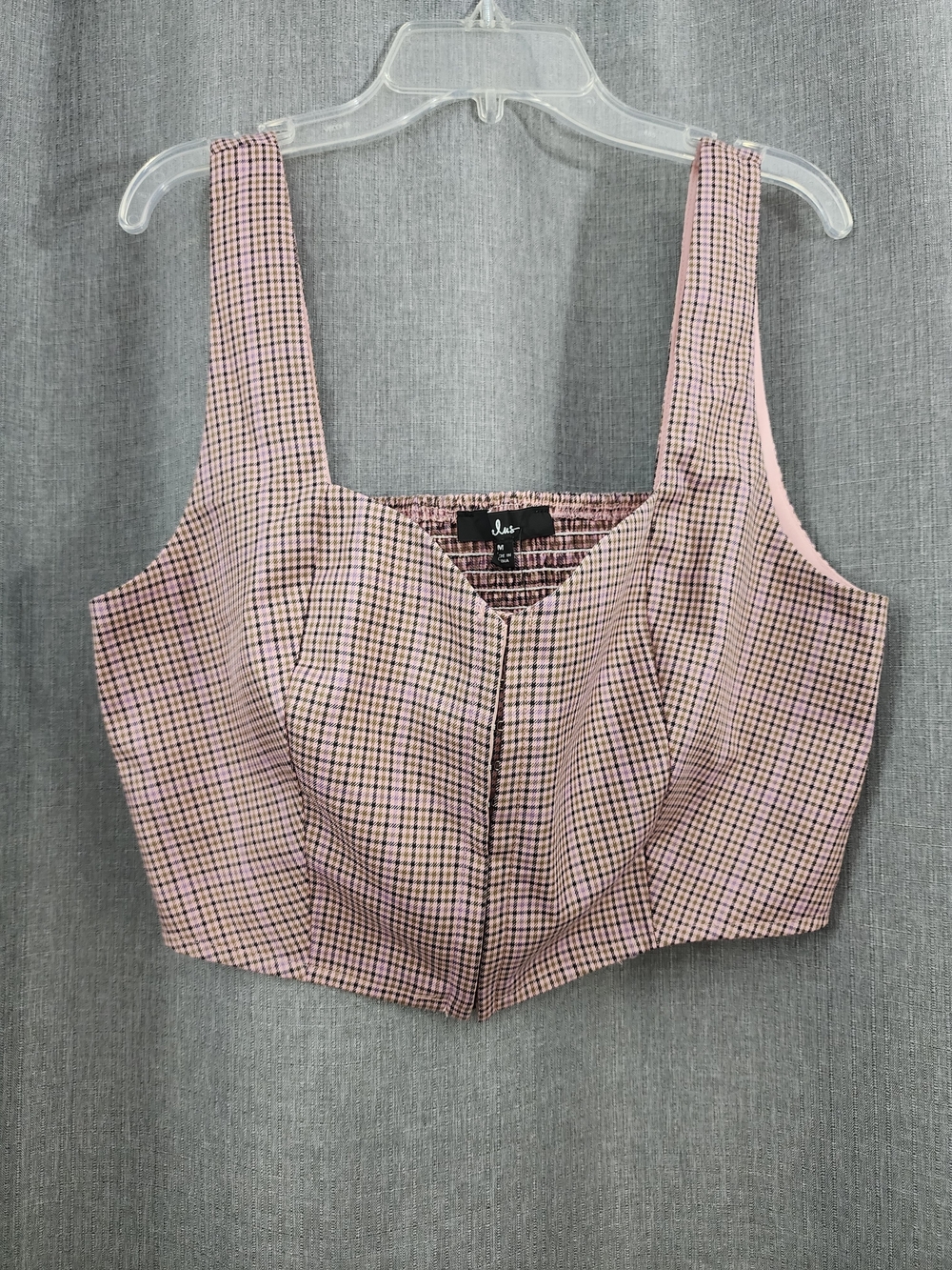 Lulu's Pink and Black Gingham Bustier Crop Top
